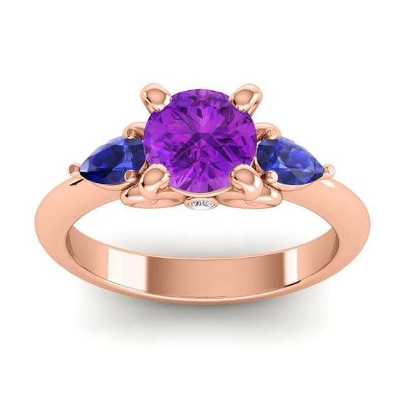 2.50 T.C.W Latest Design Round Cut Amethyst & Blue Sapphire Gemstone Wedding Ring for Girls Solid 18K Rose Gold Size 9 by Diamond-Capitals