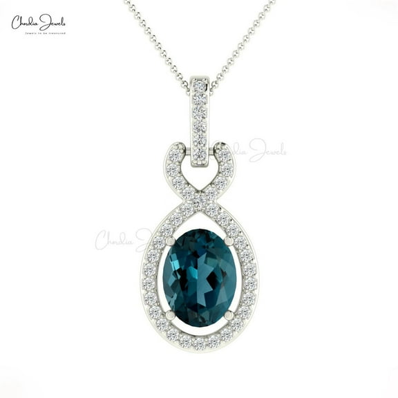 2.50 T.C.W Oval Cut Blue Topaz Natural Diamond Wonderful Twisted Necklace for Engagement Gift Solid 14K White Gold With 18 inches Chain