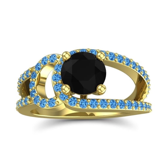 2.50 T.C.W Round Cut Black Onyx & Blue Topaz Gemstone Shiny Anniversary Ring for Ladies Solid 18K Yellow Gold Size 9 by Diamond-Capitals