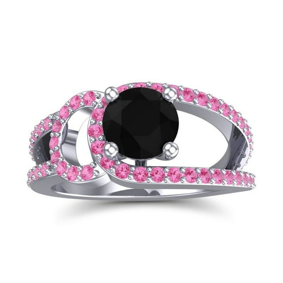2.50 T.C.W Round Cut Black Onyx & Pink Sapphire Gemstone New Anniversary Ring for Women Solid 18K White Gold Size 9 by Diamond-Capitals