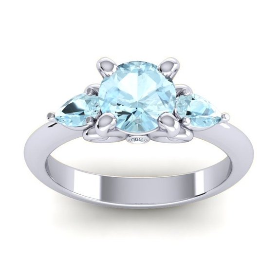 2.50 T.C.W Round Shape Aquamarine Gemstone New Design Wedding Ring for her Solid 14K White Gold Size 5.5 by Diamond-Capitals