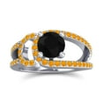 thumbnail image 1 of 2.50 T.C.W Round Shape Black Onyx & Citrine Gemstone Stunning Wedding Ring for her Solid 14K White Gold Size 5.5 by Diamond-Capitals, 1 of 8