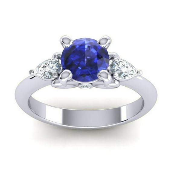 2.50 T.C.W Round Shape Blue Sapphire Gemstone Natural Diamond New Wedding Ring for Women Solid 14K White Gold Size 5.5 by Diamond-Capitals