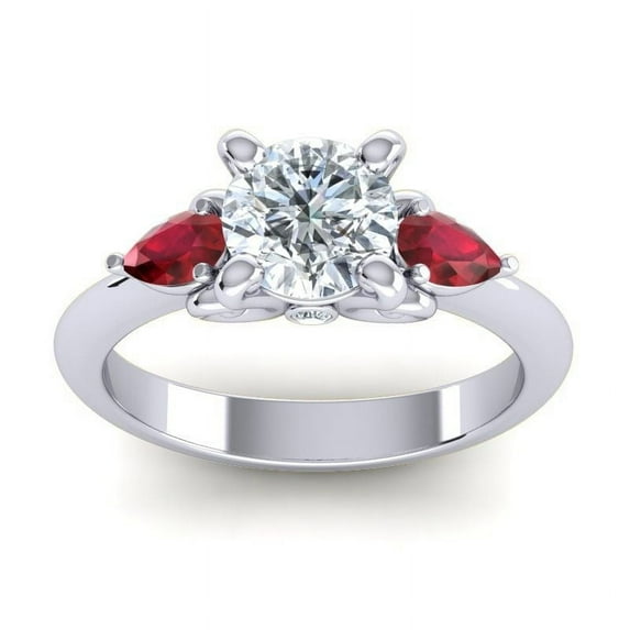 2.50 T.C.W Round Shape Natural Diamond Red Ruby Gemstone New Engagement Ring for Women Solid 14K White Gold Size 5.5 by Diamond-Capitals