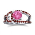 thumbnail image 1 of 2.50 T.C.W Round Shape Pink Sapphire & Garnet Gemstone Luxurious Engagement Ring for her Solid 14K White Gold Size 5.5 by Diamond-Capitals, 1 of 8