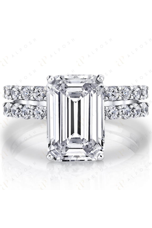 2.50 TCW Emerald Cut Bridal Set Engagement Ring 925 Sterling Silver