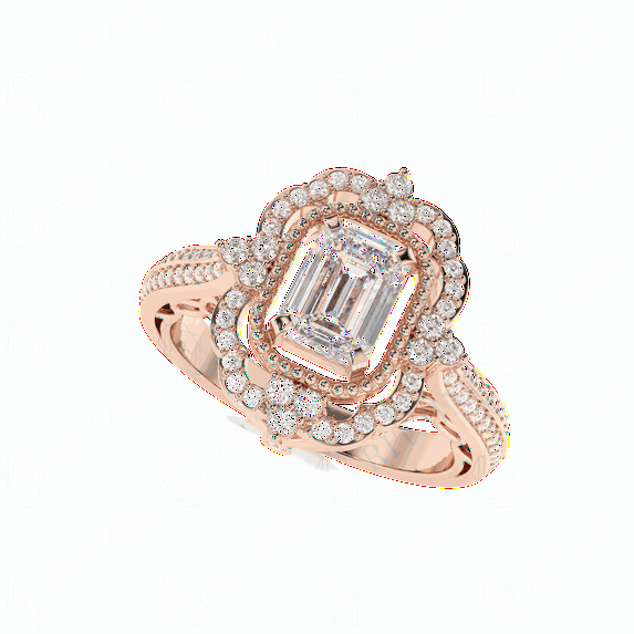 2.50 TCW Emerald Cut Halo Engagement Ring 14K Rose Gold