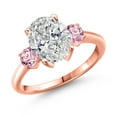 thumbnail image 1 of Gem Stone King 2.50 cttw IGI Certified Lab Grown Diamond 3-Stone Engagement Ring for Women | 18K Rose Gold Plated Silver | Center 2.00 Ct Diamond | E-F and Pink Color | VS1-VS2 Clarity | Size 5, 1 of 6