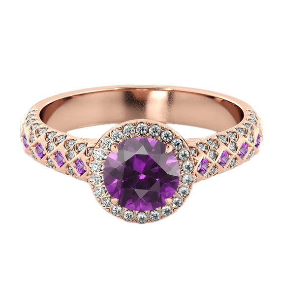 2.50 ctw Amethyst Ring with Diamonds 14K Rose Gold Vintage Micro Pave Halo