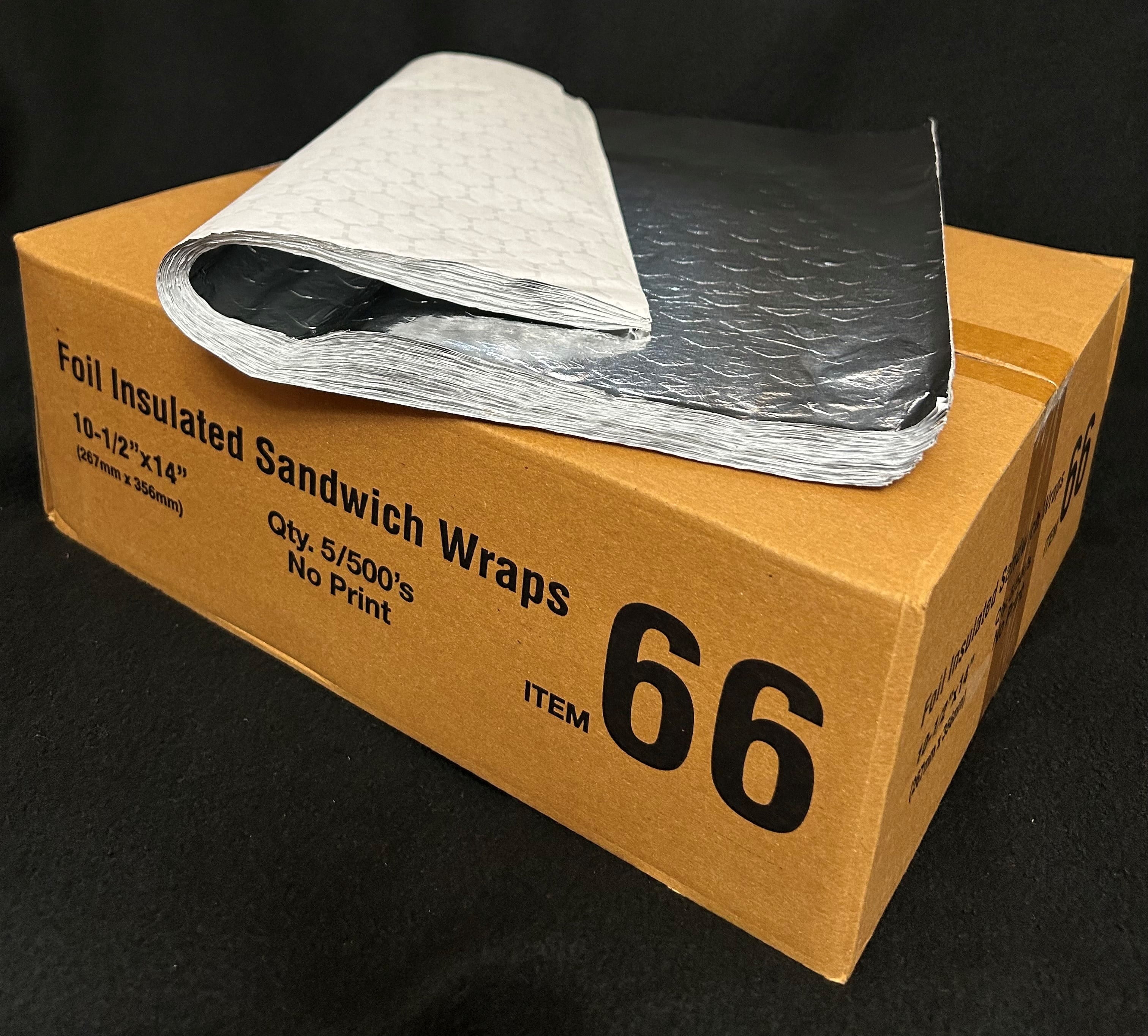 2,500 Insulated Cushion Foil Paper Sandwich Wrap 10-1/2" x 14", 5 bundles of 500 wraps each