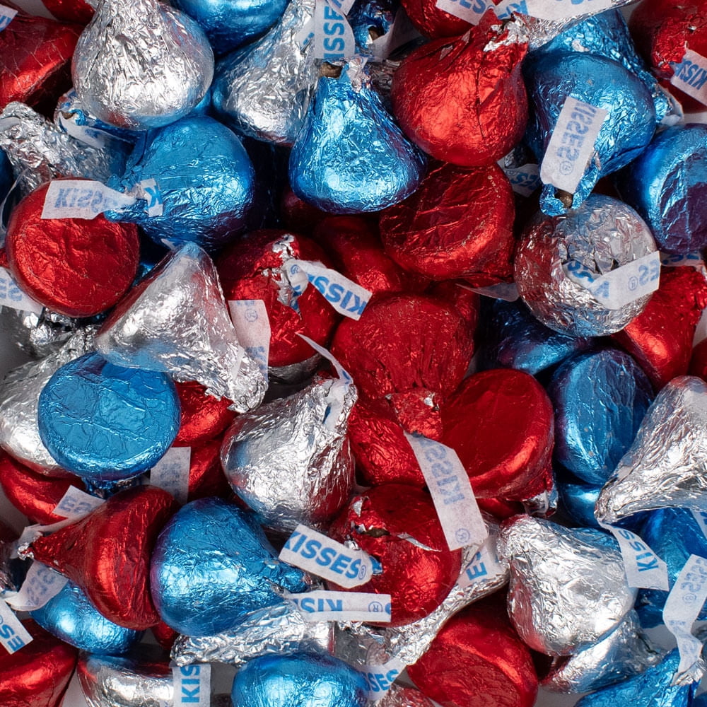 2,250ct Patriotic Red, Blue And Silver Foiled Hersheys Chocolate Kisses For Parades, Gifts & More
