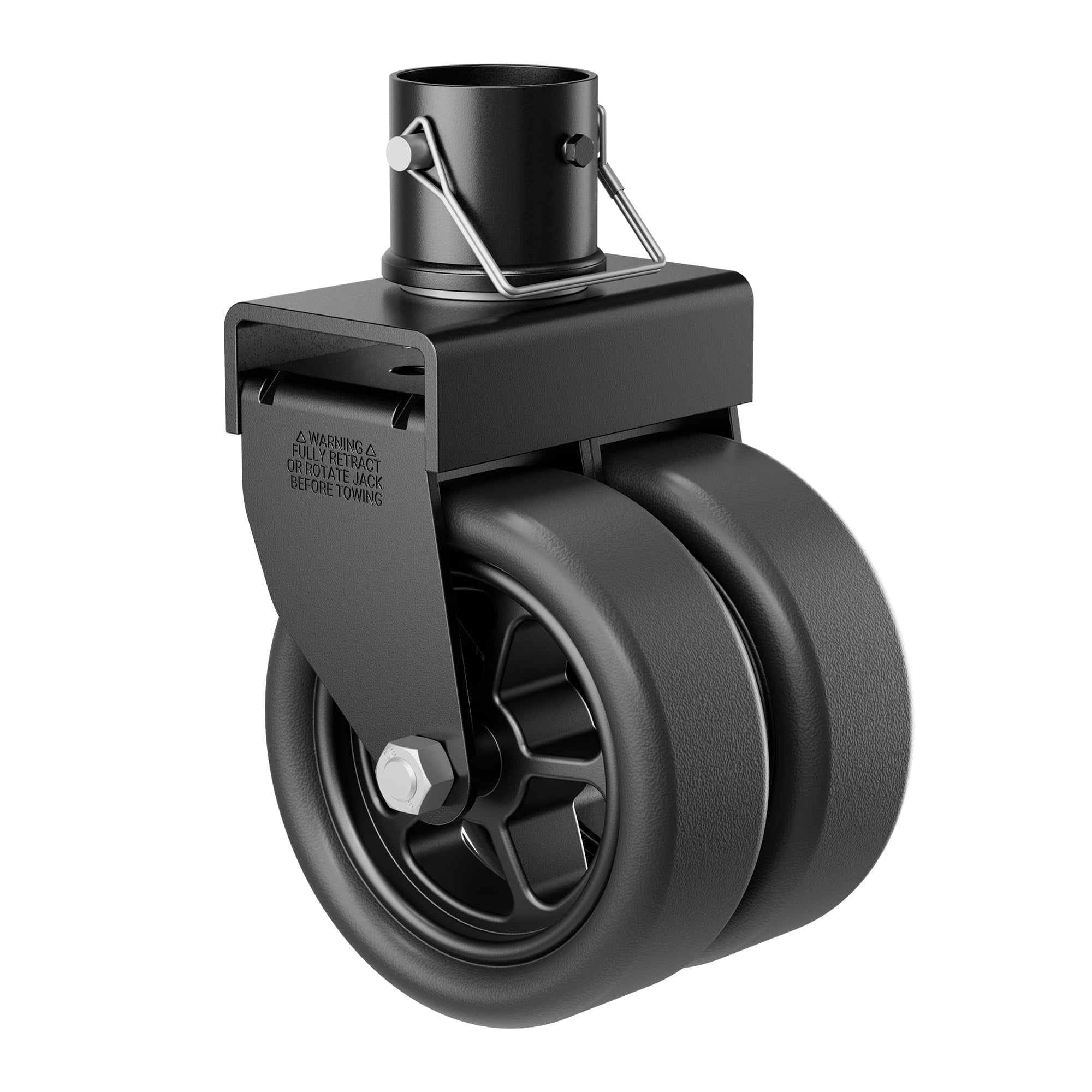 TOWKING 2,500lbs Dual 6" Trailer Jack Swivel Caster with Upgraded Spoked Wheels and Reinforced Bracket, Black