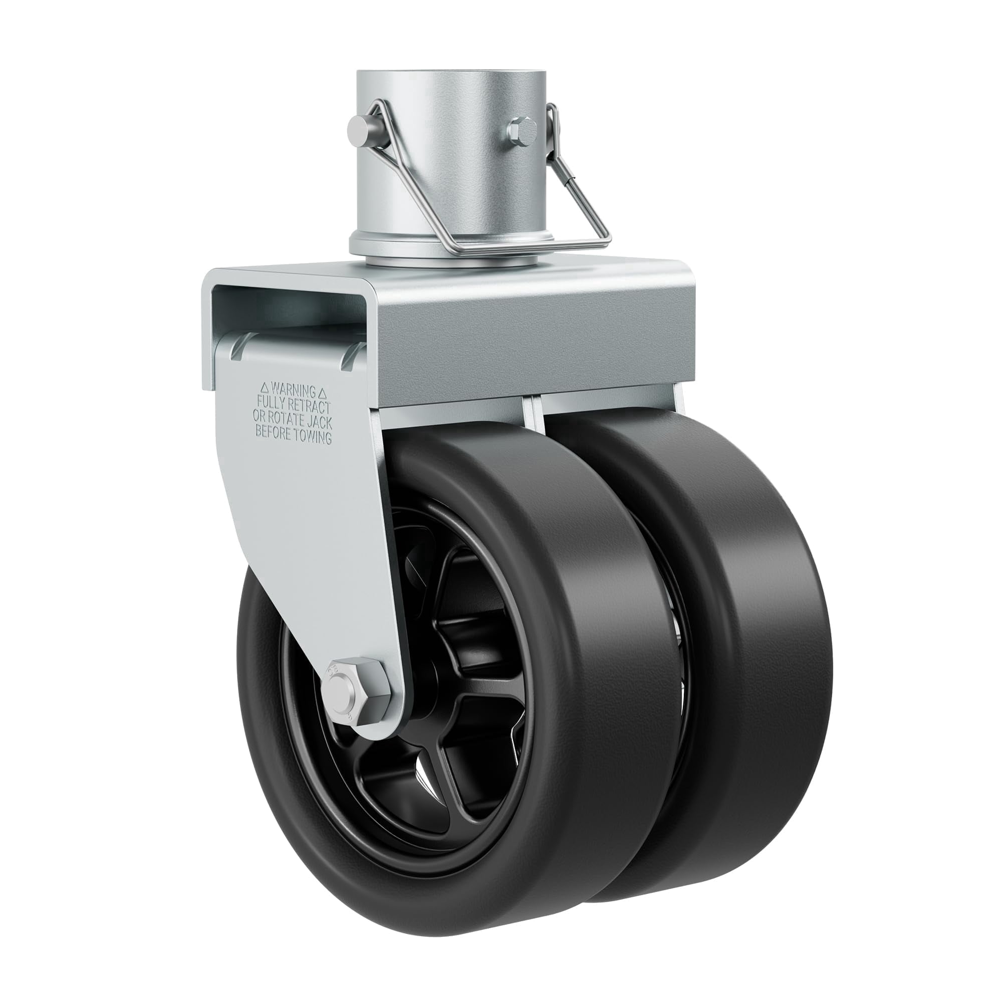 TOWKING 2,500lbs Dual 6" Trailer Jack Swivel Caster with Upgraded Spoked Wheels and Reinforced Bracket, Silver