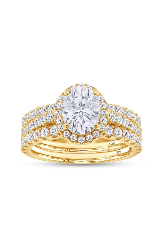 2.50CT Moissanite Diamond Three-in-One Oval Halo Eternity Wedding Ring Set 10K Solid Yellow Gold-5.5