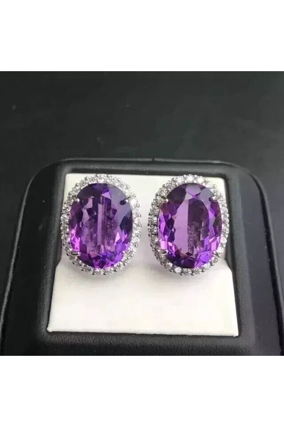 2.50CT Oval Cut Lab-Created Amethyst Women's Gift Stud Earrings 14K White Gold Plated