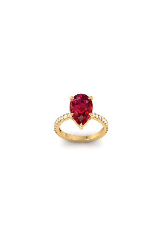 2.50CT Pear Cut Red Ruby Moissanite Engagement Ring, 14K Yellow Gold Plated