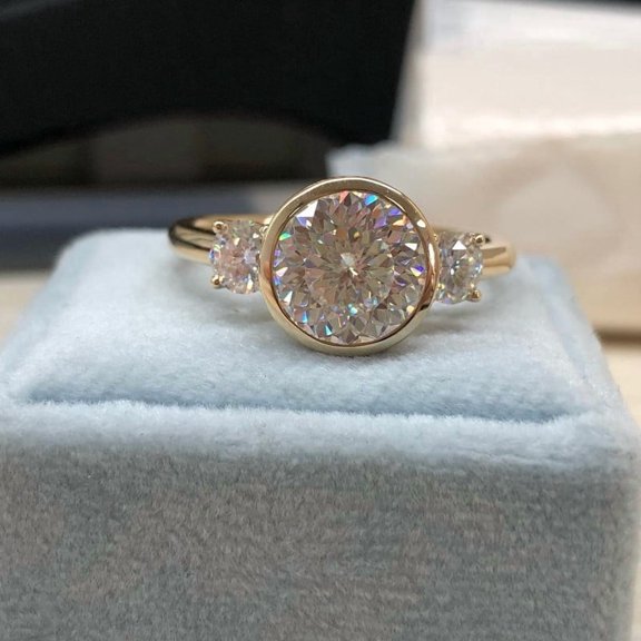 2.50CT Round Portuguese Cut Three Stone Moissanite Bezel Setting Looking Unique And Stylish Ring For Bridal And Wedding Ring 925 Sterling Silver
