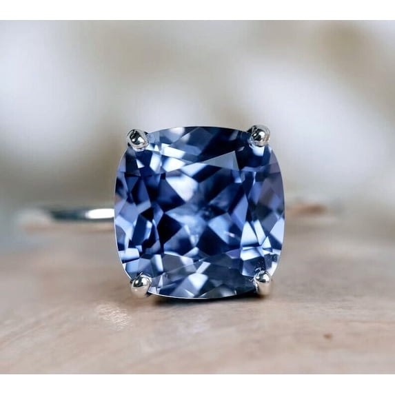 2.50Ct Cushion Cut Lab Created Blue Tanzanite Women's Ring 14K White Gold Plated
