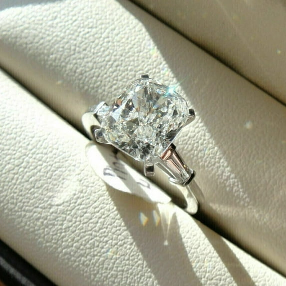 2.50Ct Cushion Cut Moissanite Solitaire Engagement Ring 14K White Gold plated