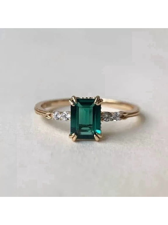2.50Ct Emerald Cut Lab-Created Green Emerald Engagement Ring 14K Yellow Gold Plated