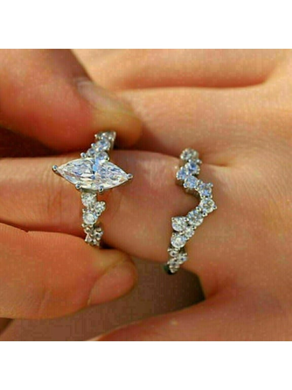 2.50Ct Marquise Cut Simulated Diamond Women's Engagement Bridal Ring Set 14K White Gold Plated
