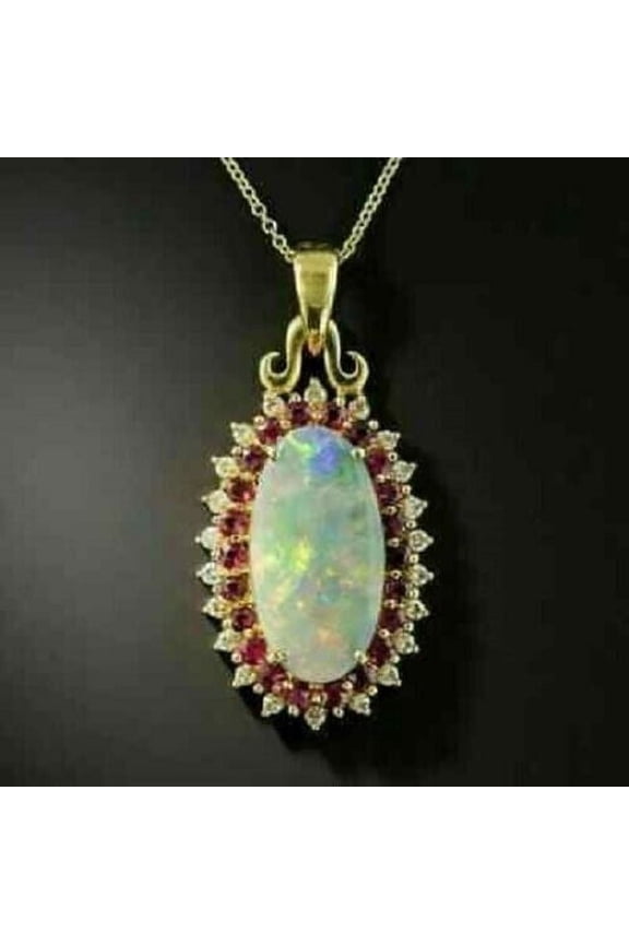 2.50Ct Oval Cut Lab Created Fire Opal Women's Halo Pendant 14K Yellow Gold Plated 18'' Free Chain