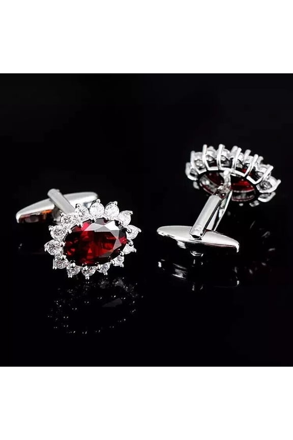 2.50Ct Oval Cut Lab-Created Red Garnet Men's Gift Cufflink in 14k White Gold Plated