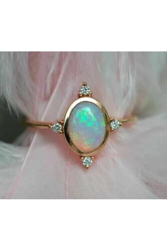 2.50Ct Oval Cut Simulated Fire Opal Engagement Women's Ring In 14k Rose Gold Plated
