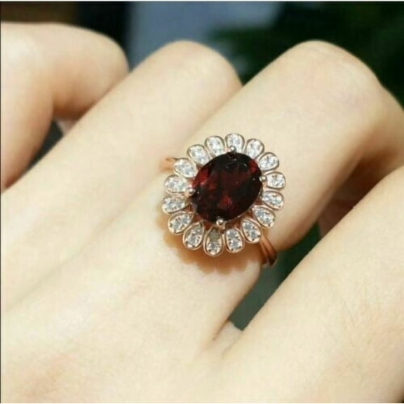 2.50Ct Oval Cut Simulated Red Garnet Women's Halo Engagement Ring 14K Yellow Gold Plated