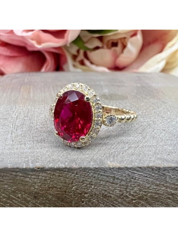 2.50Ct Oval Cut Simulated Red Ruby Women's Birthday Gift Full Eternity Band Ring 14K Yellow Gold Plated