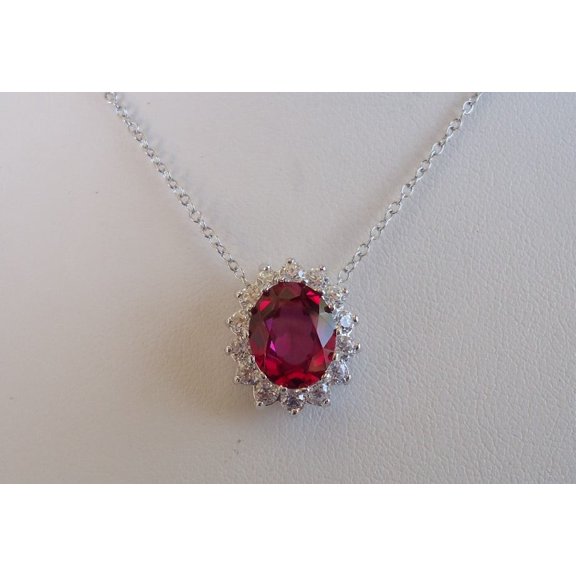 2.50Ct Oval Cut Simulated Red Ruby Women's Wedding Pendant 14K White Gold Plated 18"