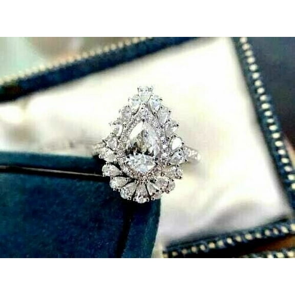 2.50Ct Pear Simulated Diamond Women's Halo Engagement Ring 14K White Gold Plated