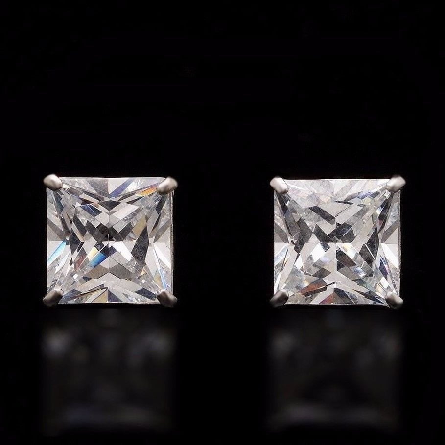 2.50Ct Princess Cut Created Diamond 14K White Gold Screwback Stud ...