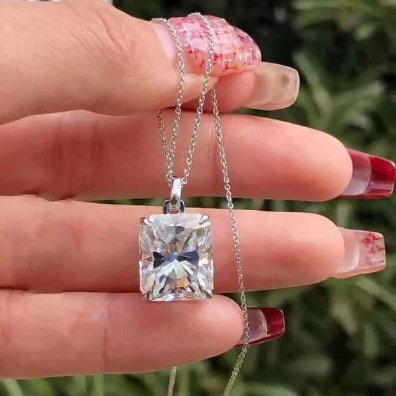 2.50Ct Radiant Cut Lab-Created Diamond Women Pendant 14k White Gold Plated 18"