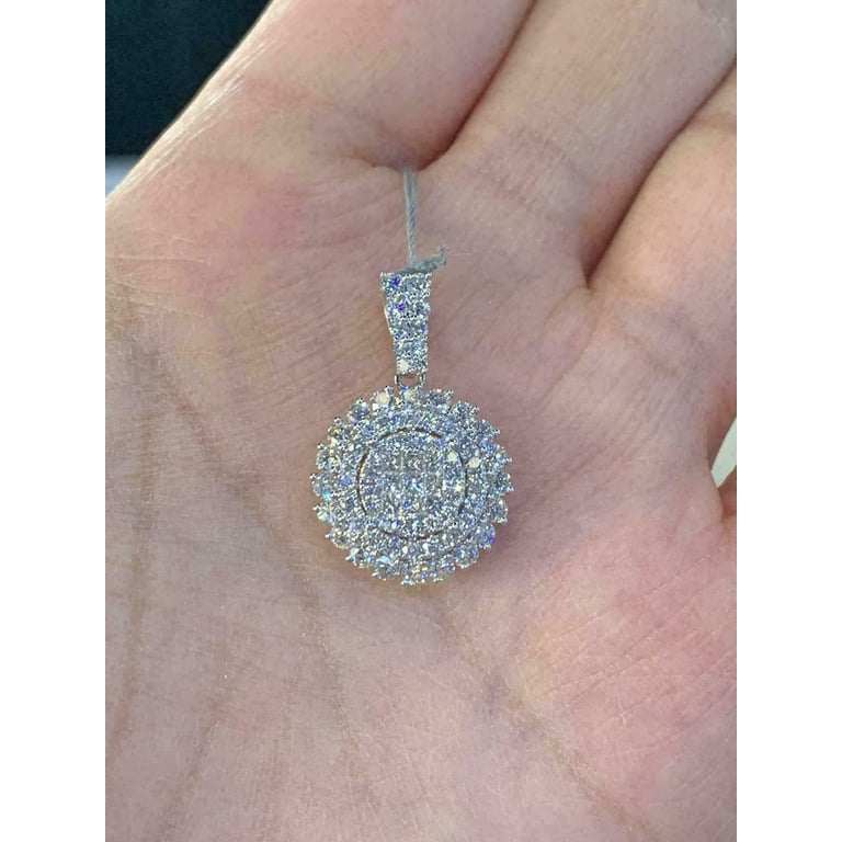 2.50ct Round Cut D Vvs1 Diamond Cluster Pendant 14K White Gold Finish 18 inchFree Chain Women s Silver