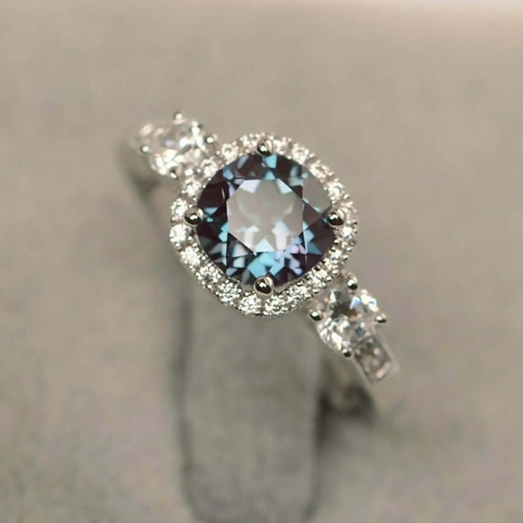 2.50Ct Round Cut Lab Created Alexandrite Diamond Halo Women's Engagement Ring 14K White Gold Plated Silver