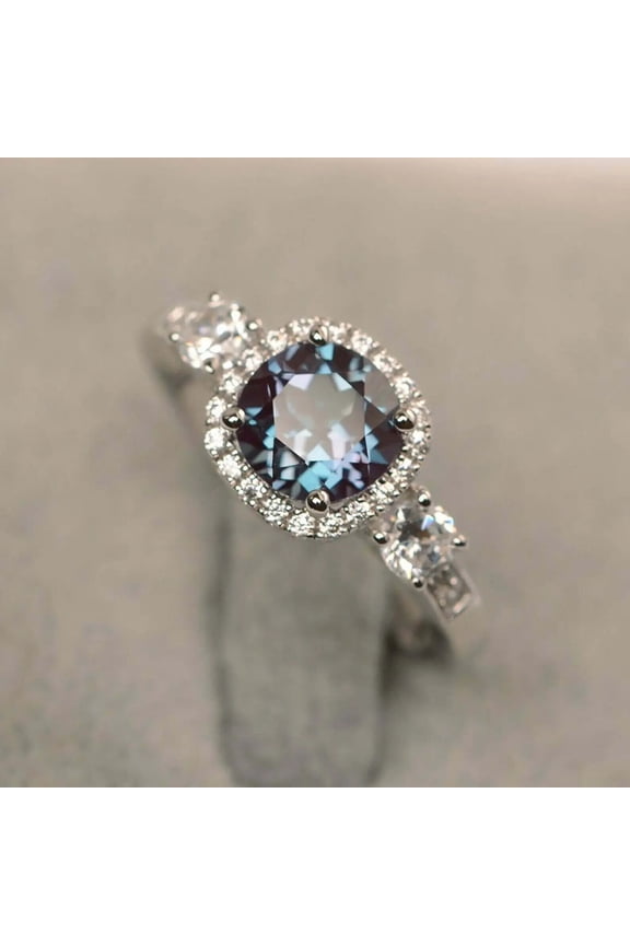 2.50Ct Round Cut Lab Created Alexandrite Diamond Halo Women's Engagement Ring 14K White Gold Plated Silver