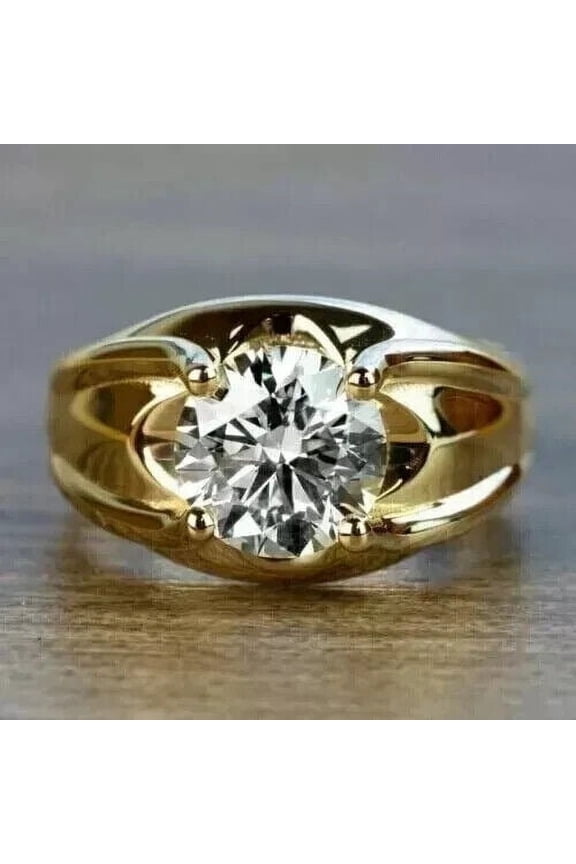 2.50Ct Round-Cut Lab Created Diamond Men's Engagement Ring 14k Yellow Gold Plated