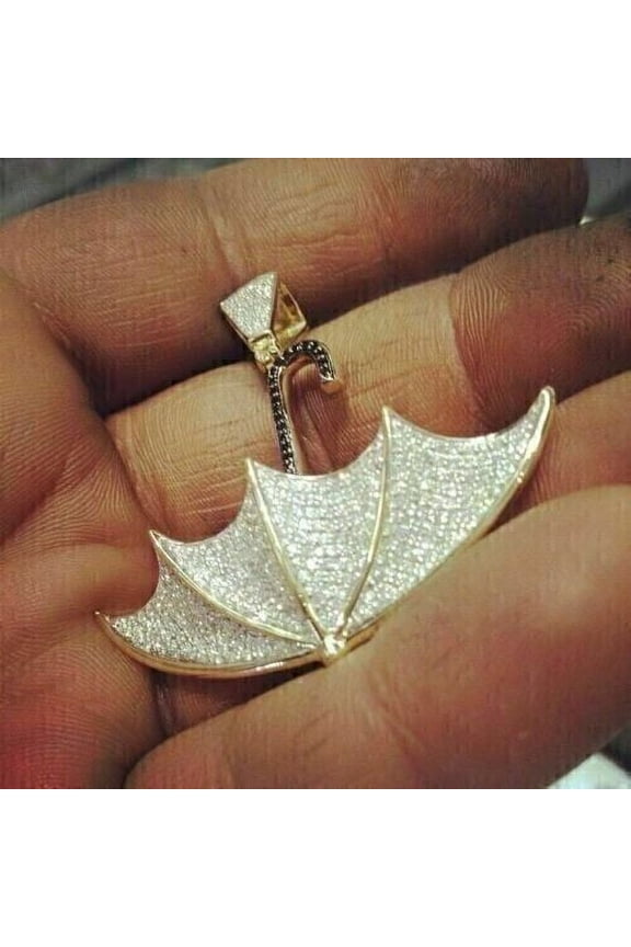 2.50Ct Round Cut Moissanite Umbrella Shape Pendant 14K Yellow Gold Plated