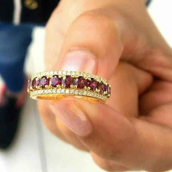 2.50Ct Round Cut Simulated Red Ruby Women's Wedding Gift Band Ring 14K Yellow Gold Plated