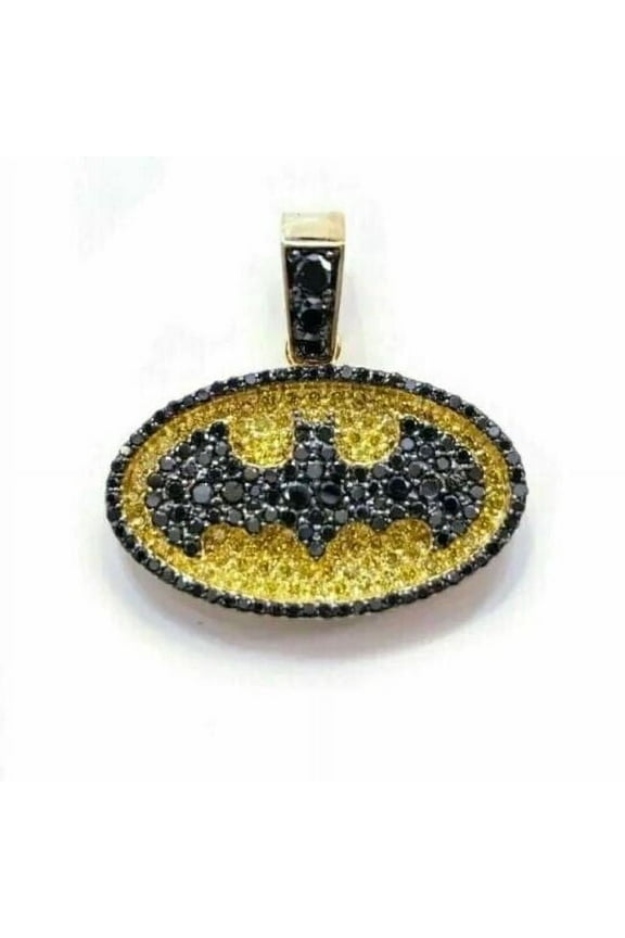 2.50Ct Round Lab Created Black Diamond Men's Batman Pendant 14k Yellow Gold Plated