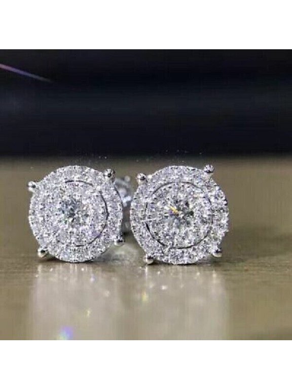 2.50Ct Round Lab-Created Diamond Cluster Stud Earrings 14K White Gold Plated