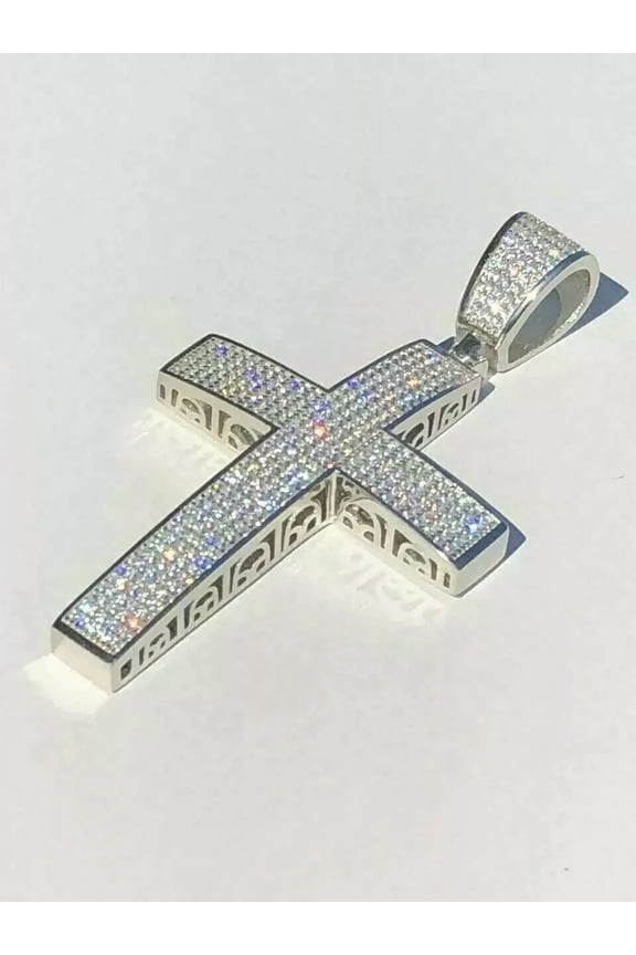 2.50Ct Round Lab Created Diamond Large Iced Cross Pendant 14K White Gold Plated