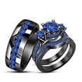 thumbnail image 1 of 2.50Ct Round Lab-Created Sapphire His Her Wedding Trio Ring Set 14K Black Gold Over 925 Silver, 1 of 1