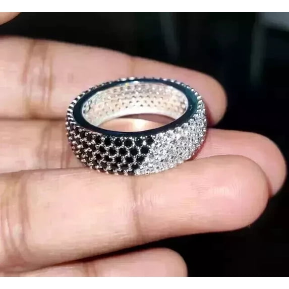Silver Pickup Rings 2.50Ct Round Simulated Black Diamond Wedding Eternity Ring 925 ...