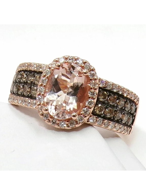 2.50Ct Simulated Morganite & Chocolate Diamond Band Ring 14K Rose Gold Plated