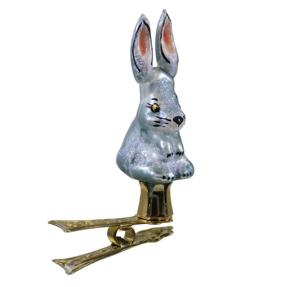 2.50In Mini Blue Clip On Bunny, Glass, Ornament Easter Spring Rabbit 11977