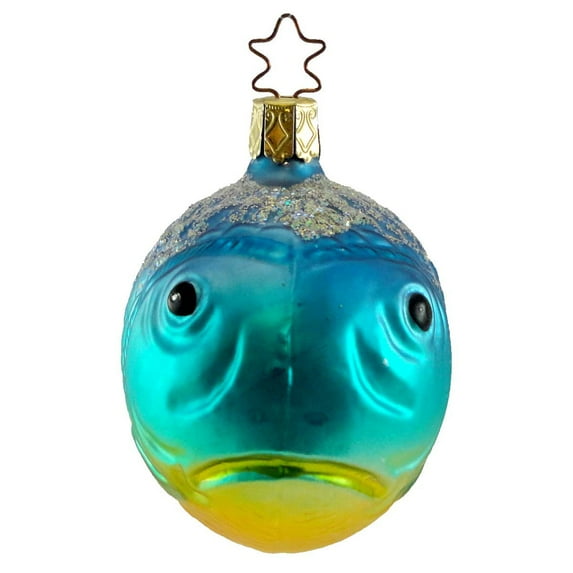 2.50In Puff Fish., Glass, Ornament Germany Tropical Ocean Star67 Blue