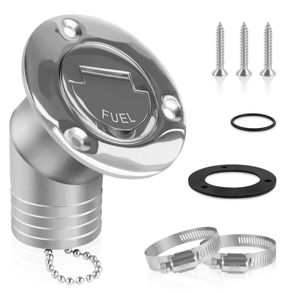 2''(50mm) Boat Fuel Deck Fill/Filler with Keyless Cap, 2inch Stainless Steel Deck Filler Marine Hardware for Boat, Yacht, Caravan, Boat Angled Deck Filler (Fuel, 2inch)