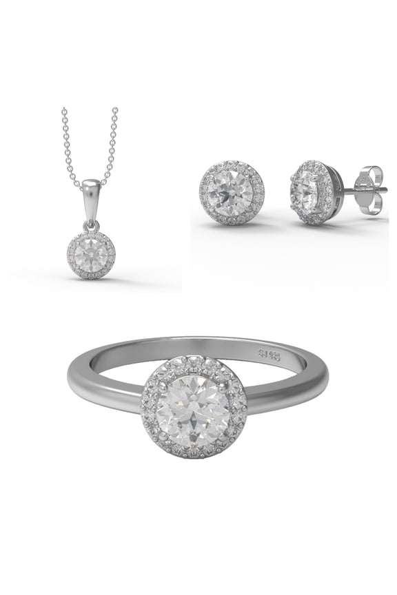 2.52 Ct Round Cut Moissanite Diamond 925 Sterling Silver Solitaire Women Ring Pendant Earring Set